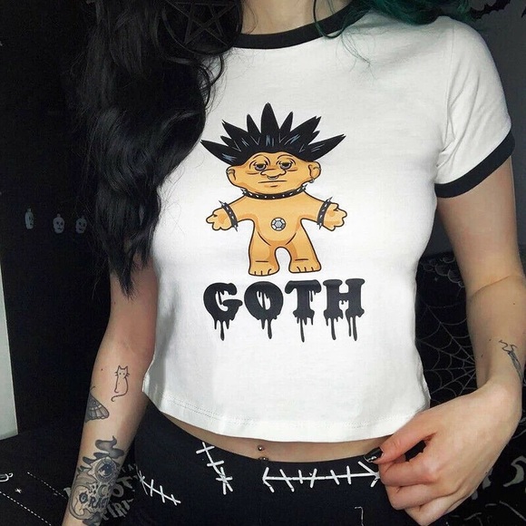Goth Wishnik Troll Doll Crop Top - Picture 3 of 13